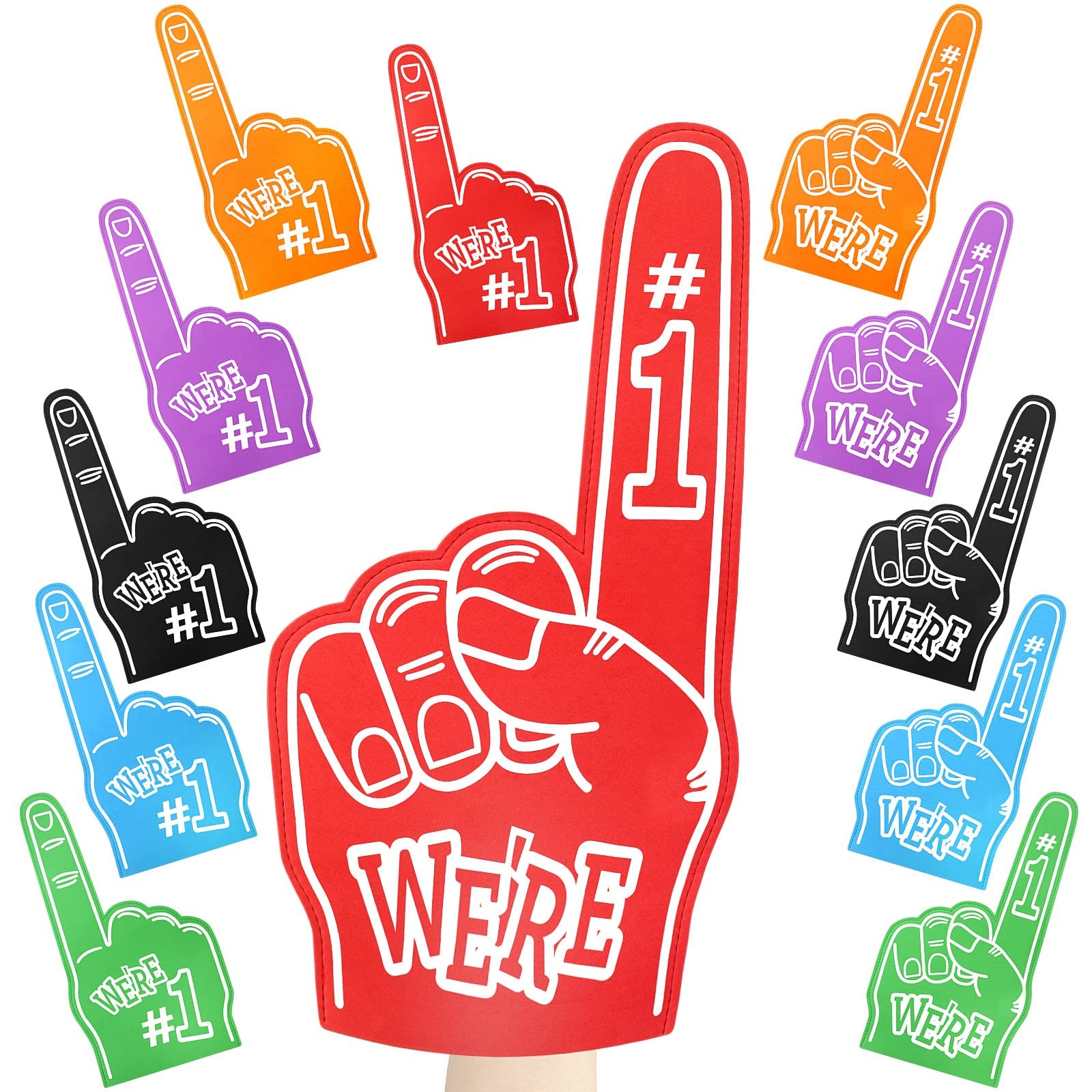Wettarn 12 Pcs Giant Foam Finger,Red, Blue, Green, Orange, Purple, Black