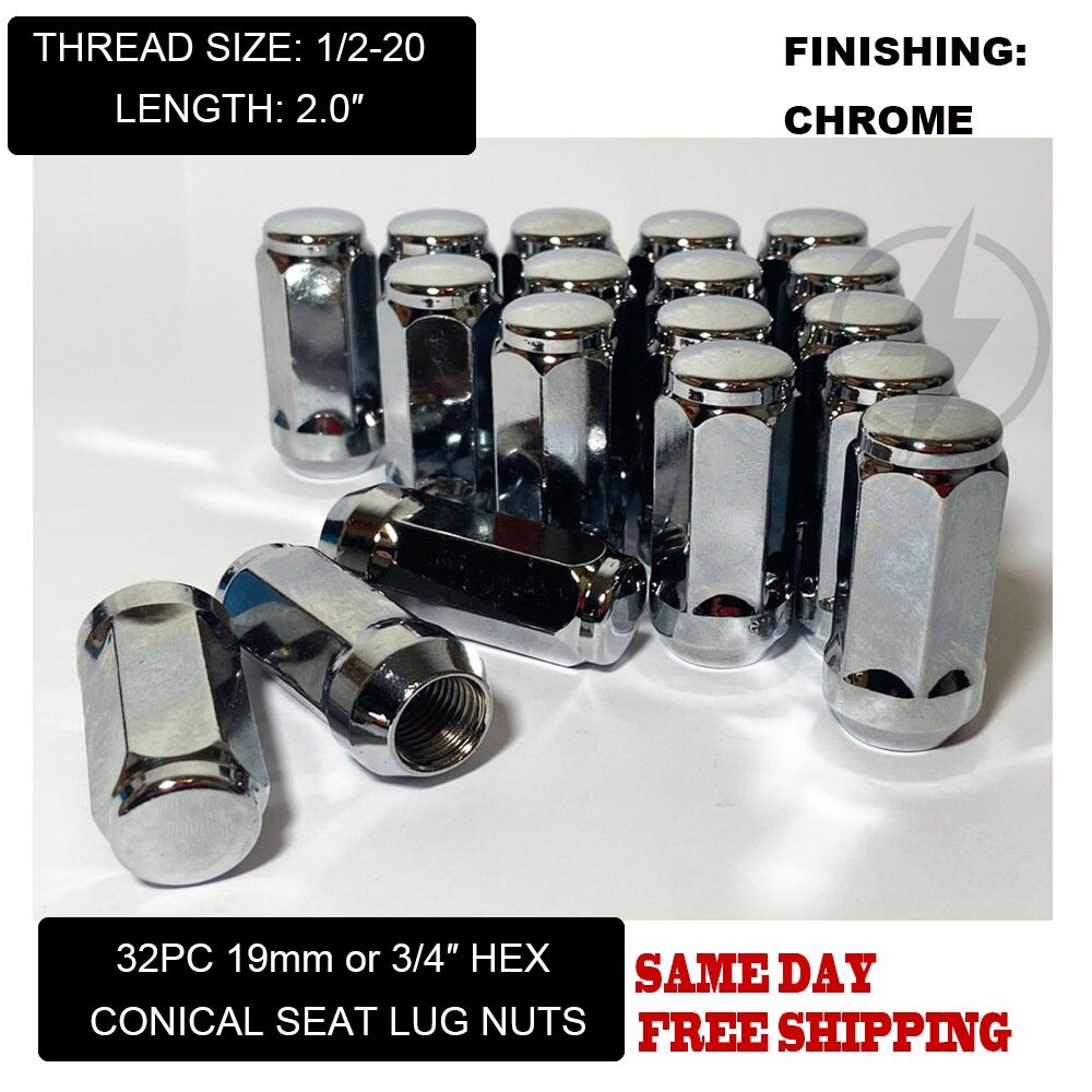 32Pc Chrome 1/2-20 Bulge Acorn Lug Nuts XL 2\