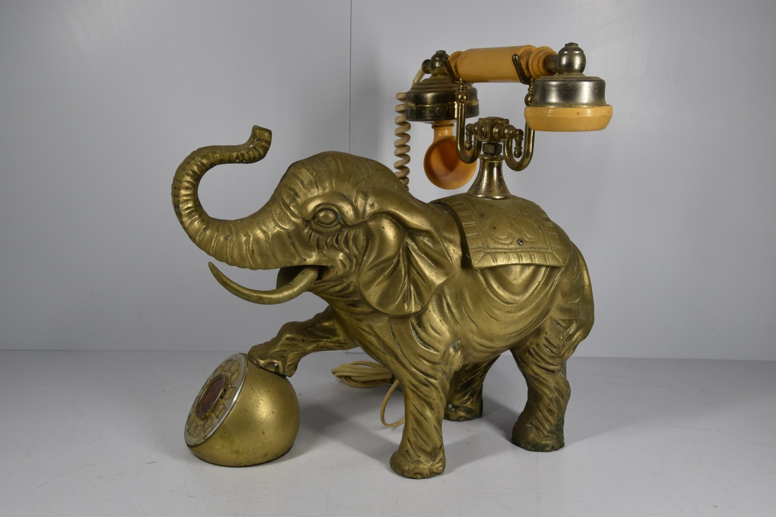Vintage Casablanca Brass Elephant Telephone Rotary Plug-in MCM Parts or Repair