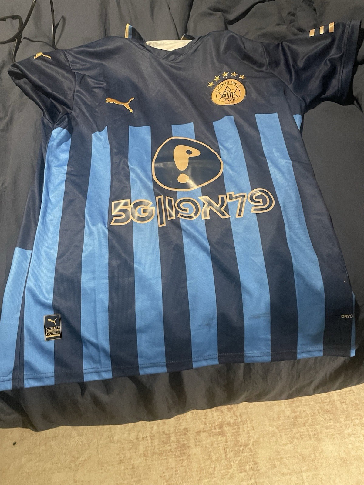 PUMA Maccabi Tel Aviv FC Soccer Jersey Navy Blue Striped Shirt Size L