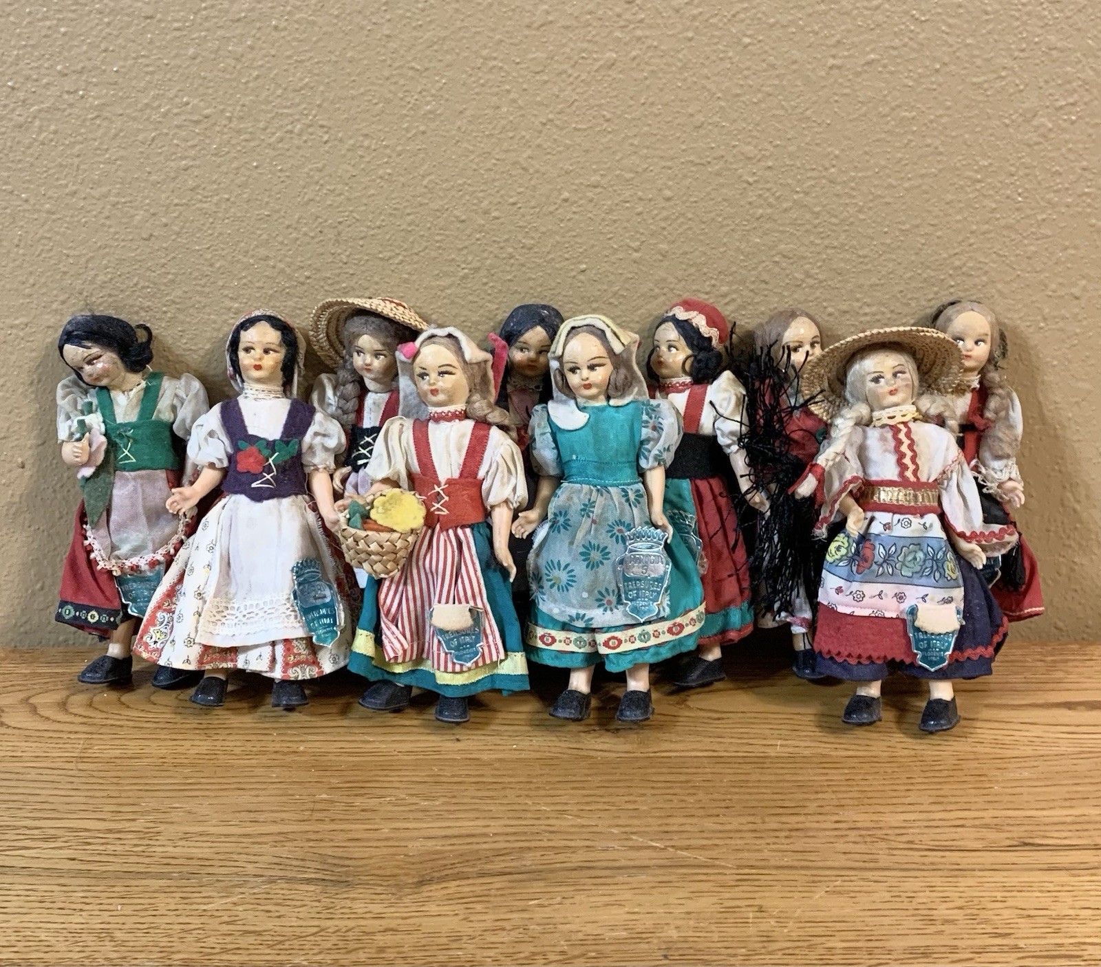 Vintage Italian Souvenir Dolls Set Of 10 Made In Italy Antique Costume Doll Lot