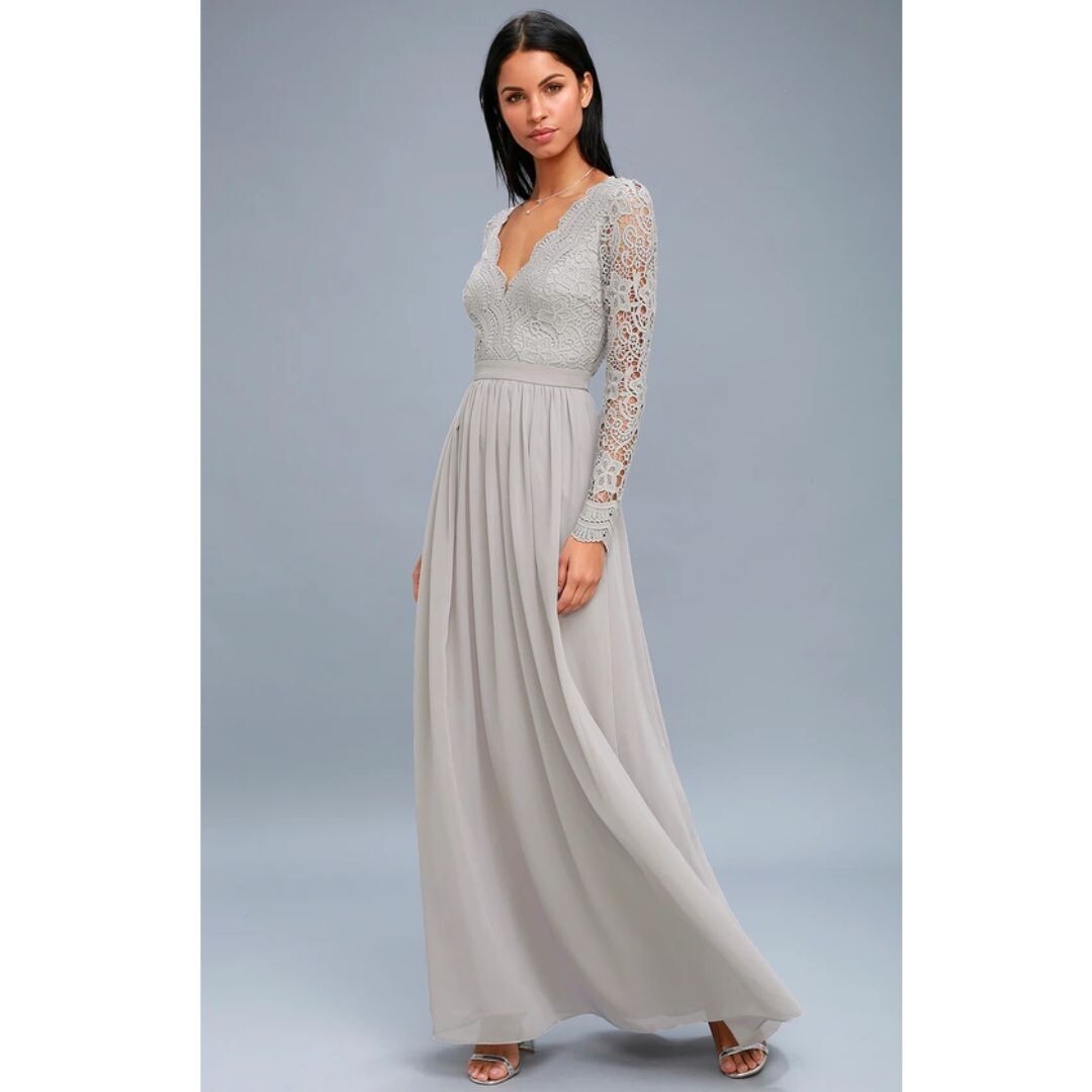 Lulus Gray Awaken My Love Long Sleeve Crochet Lace Maxi Dress Size Medium New Lulus Gray Awaken My Love Long Sleeve Crochet Lace Maxi Dress Size Medium New