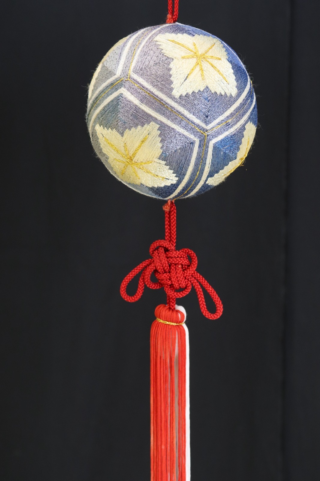 Antique Japanese Yanagawa Sagemon Temari Ball Blue Silk Ornament Showa Festival