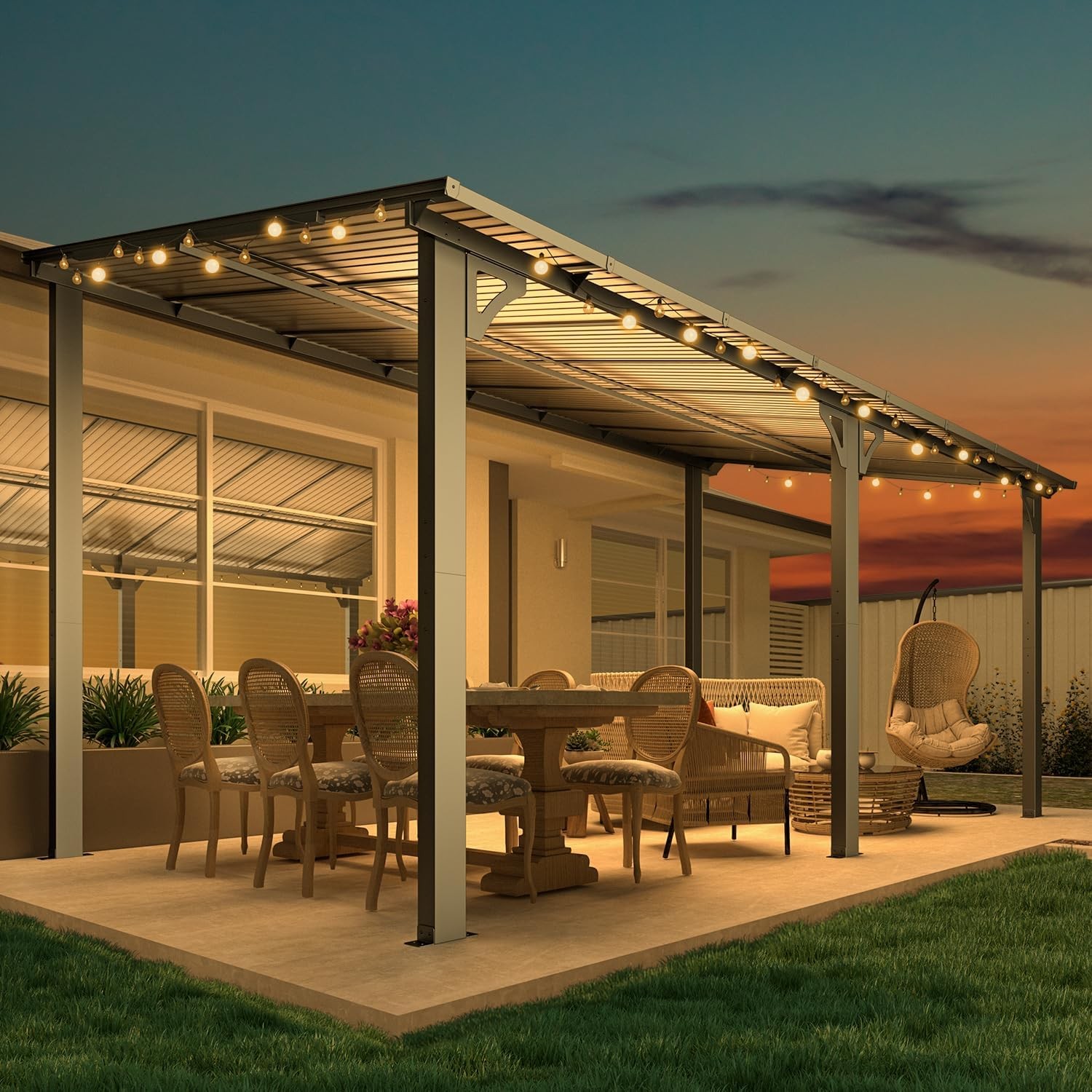 16' x 8' Wall-Mounted Hard Top Gazebo, Aluminum Metal Waterproof Patio Pergola