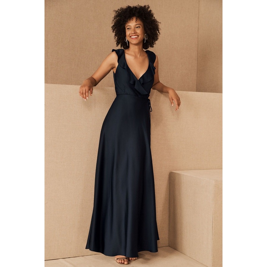 New Anthropologie BHLDN Tansy Satin Maxi Dress Sachin and Babi $220 SIZE 12 Navy