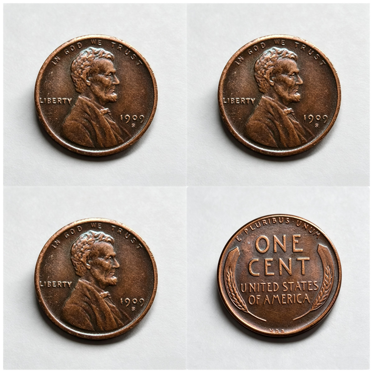 Lot of 3 1909-S VDB Lincoln Wheat As shown in the figure