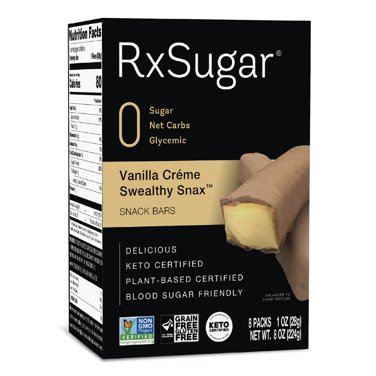 RxSugar Swealthy Snax - Keto Snack Bars - Vanilla Créme - 8x8 pack (64 bars)