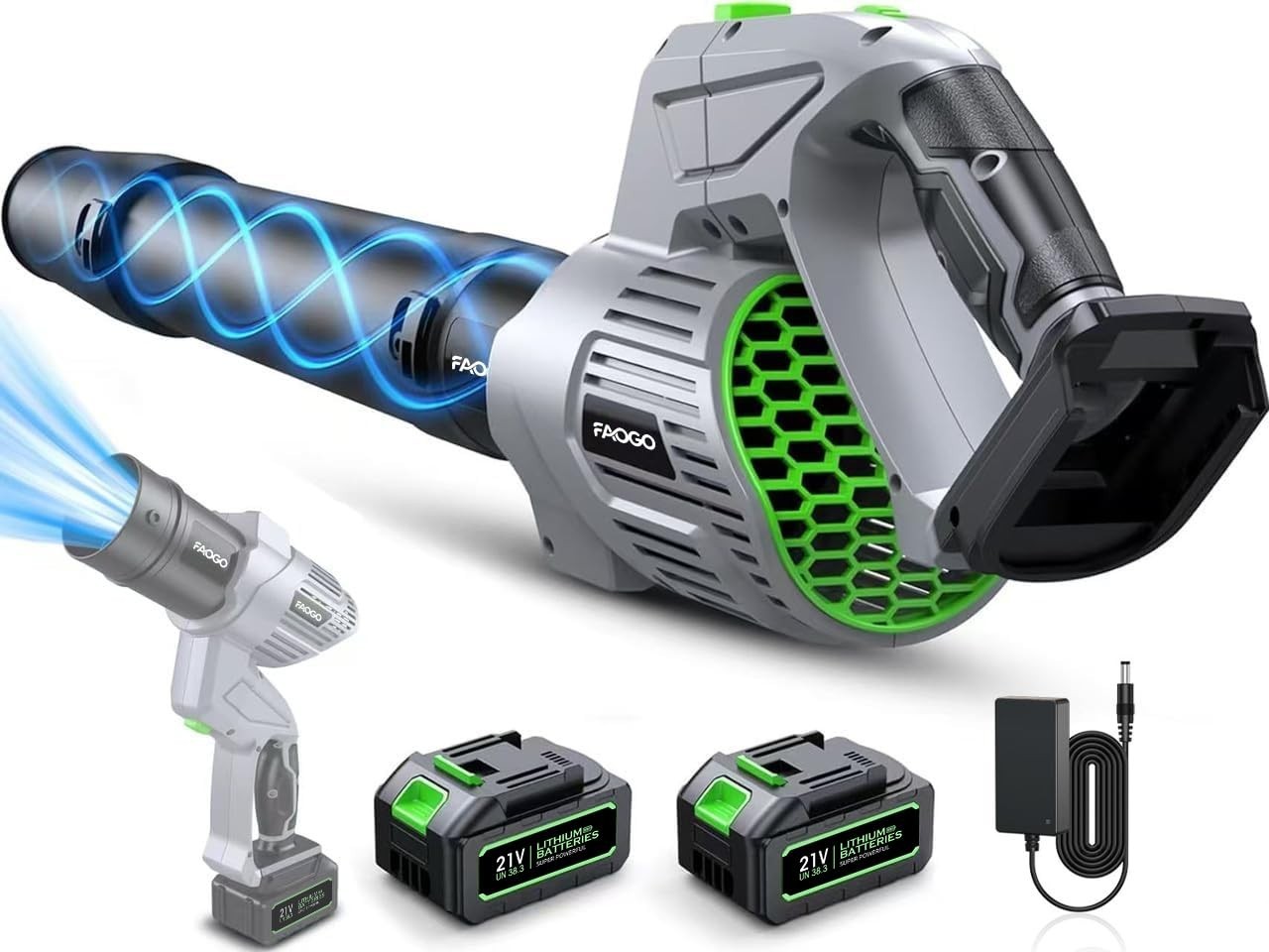 High-Power Cordless Leaf Blower 680 CFM, 2 Batteries & Charger, 5-Speed Control,