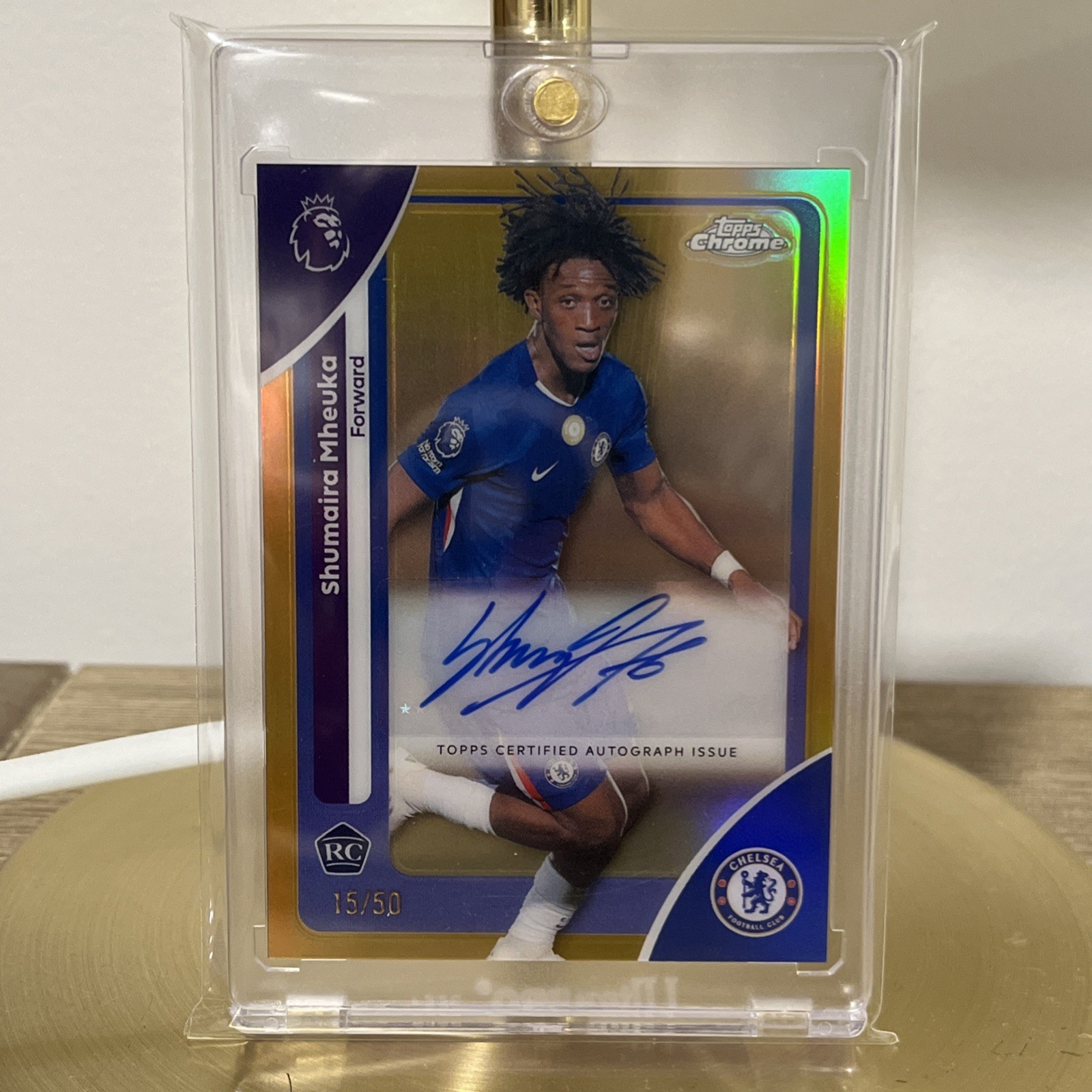 2026 Topps Chrome Premier League Chelsea RC Shumaira Mheuka Auto Gold /50