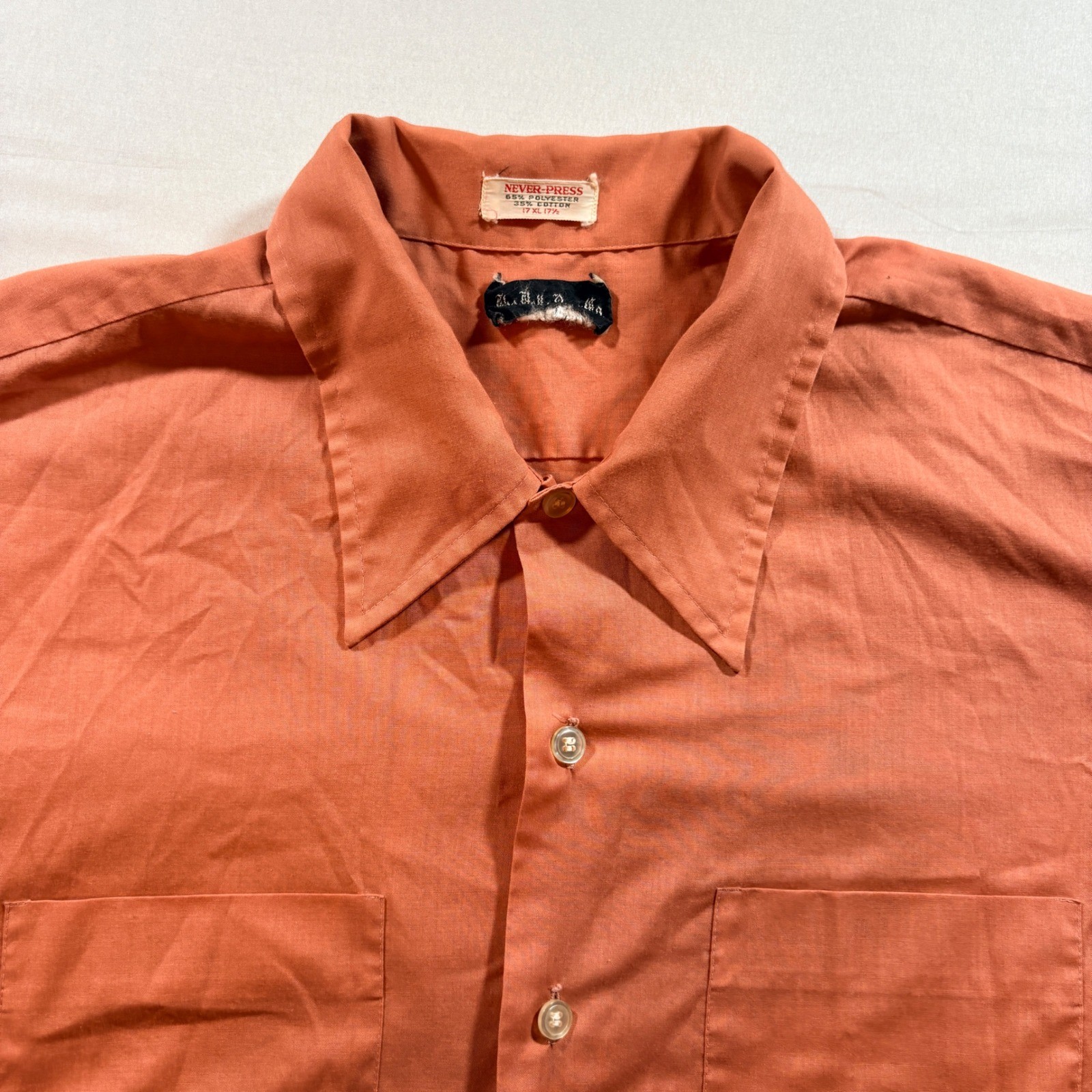 Halle Bros Co Vintage Short Sleeve Button Down Shirt Mens XL Coral Camp Collar