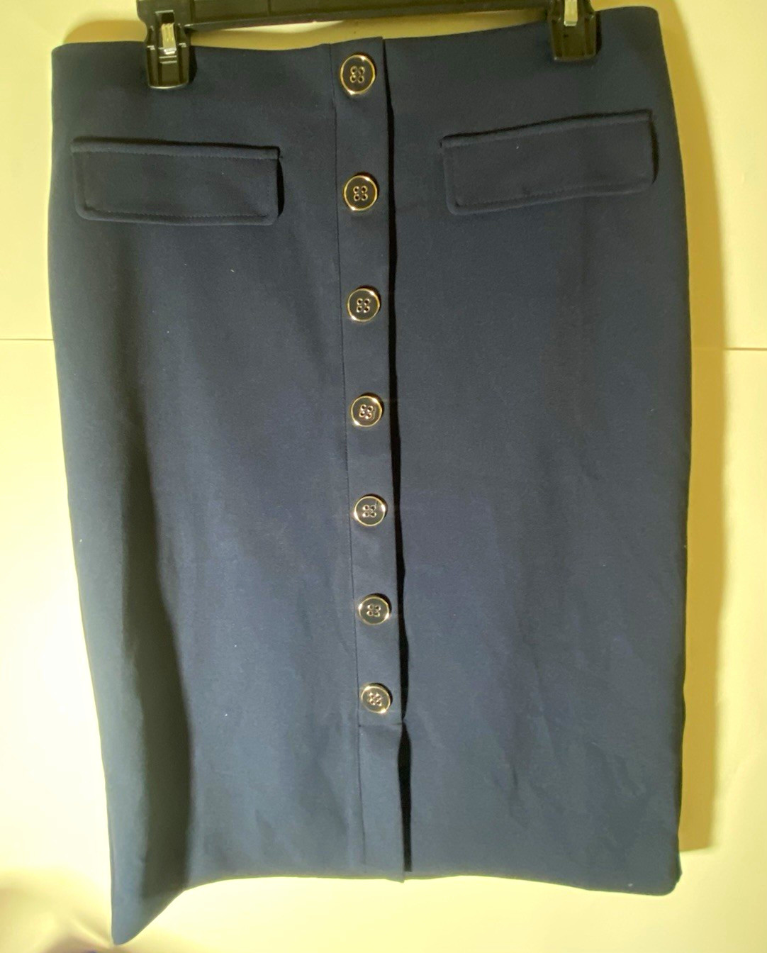 NYCC Women’s Blue Solid Button-Front Straight Pencil Knee Length Skirt Size M