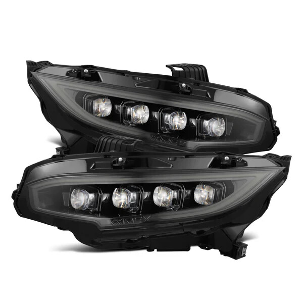 For 16-21 Honda Civic AREX Nova Alpha Black LED Projector Headlights Headlamps