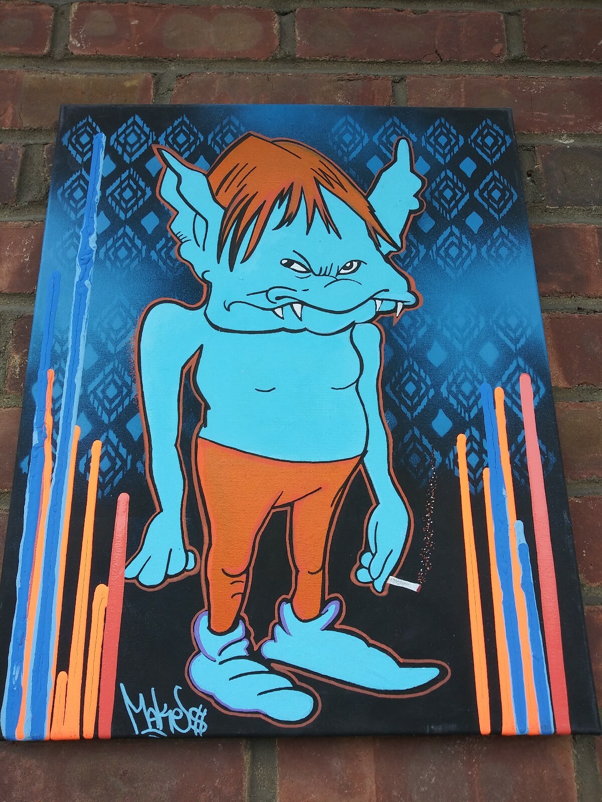 Gargoyle Painting street Art 16 X 20 Inches - hand painted Canvas - original 