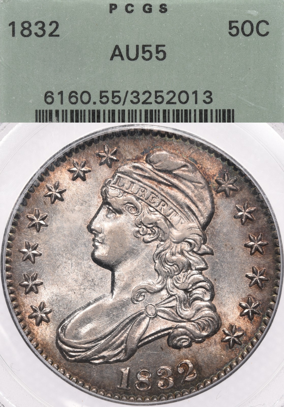 1832 50C PCGS AU55 OGH Capped Bust Half Dollar Old Green Holder
