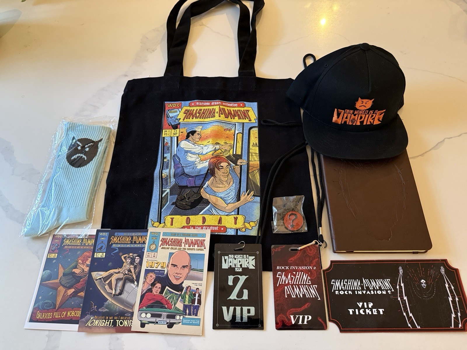 Smashing Pumpkins VIP Memorabilia Lot - Passes/Tickets, Hat, Tote, Notebook