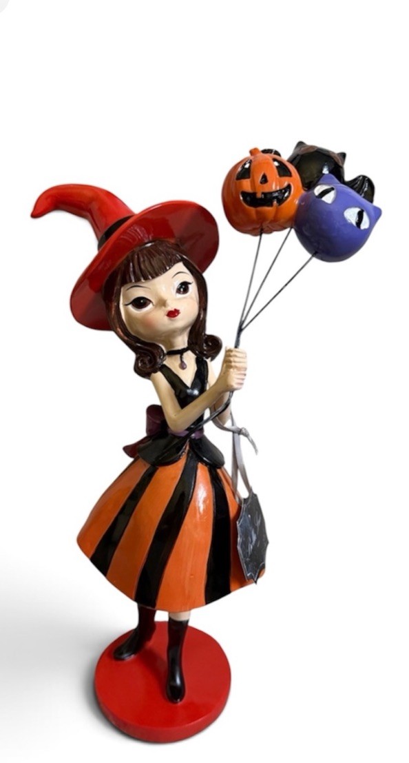 NWT Bella Lux Halloween Witch Girl Figure Holding Balloons Decor 15\ NWT Bella Lux Halloween Witch Girl Figure Holding Balloons Decor 15\