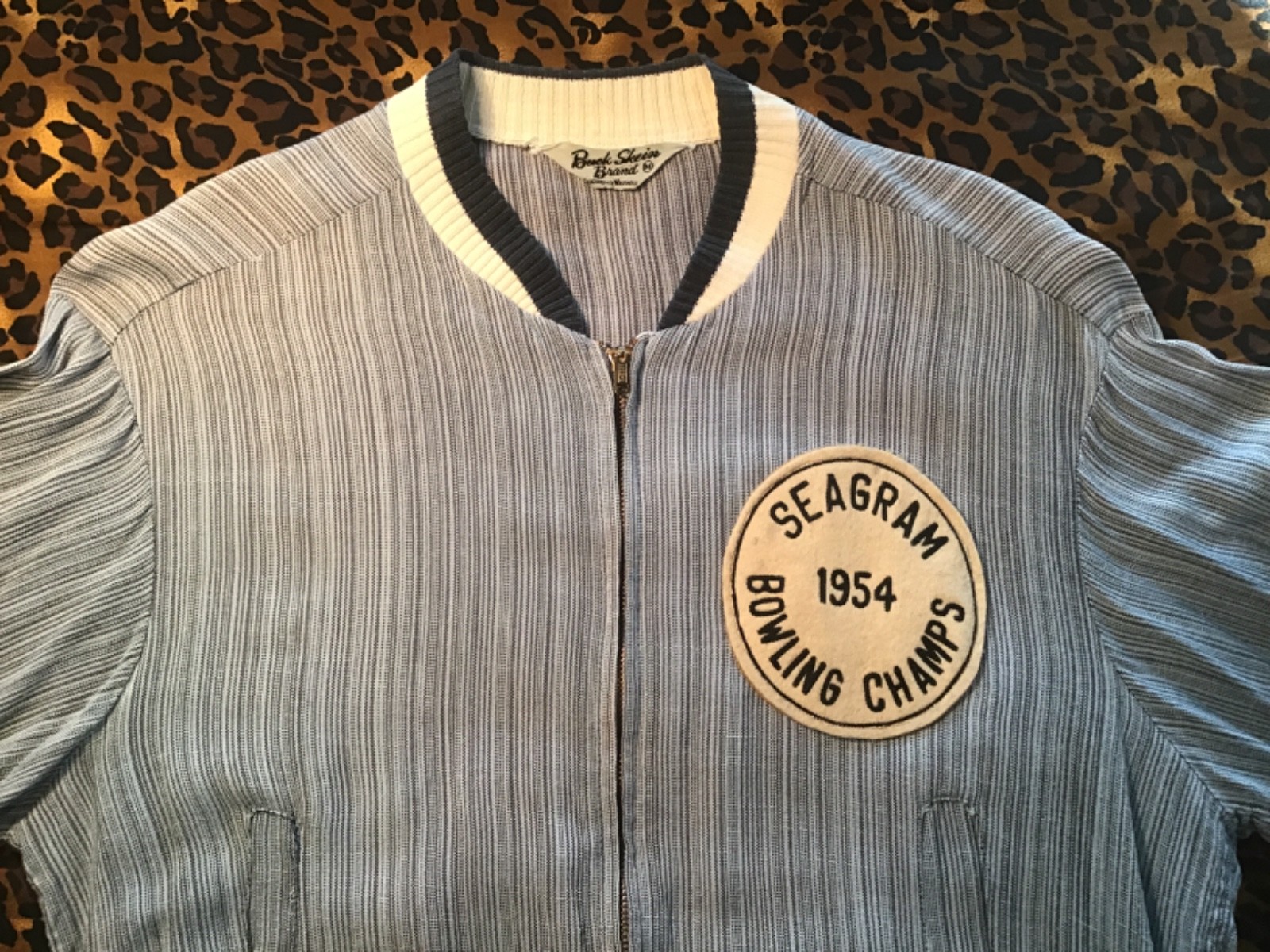 VINTAGE 50s BUCK SKEIN JACKET  VERY COOL BLUE STRIE VLV BOWLING