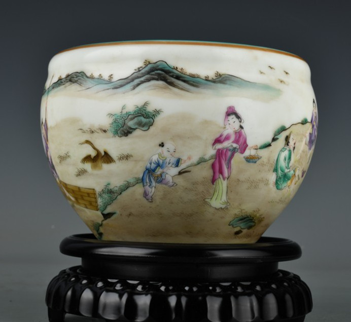 5.6\'\' old China antique Qing Dynasty QianLong Multicolored Character story pot