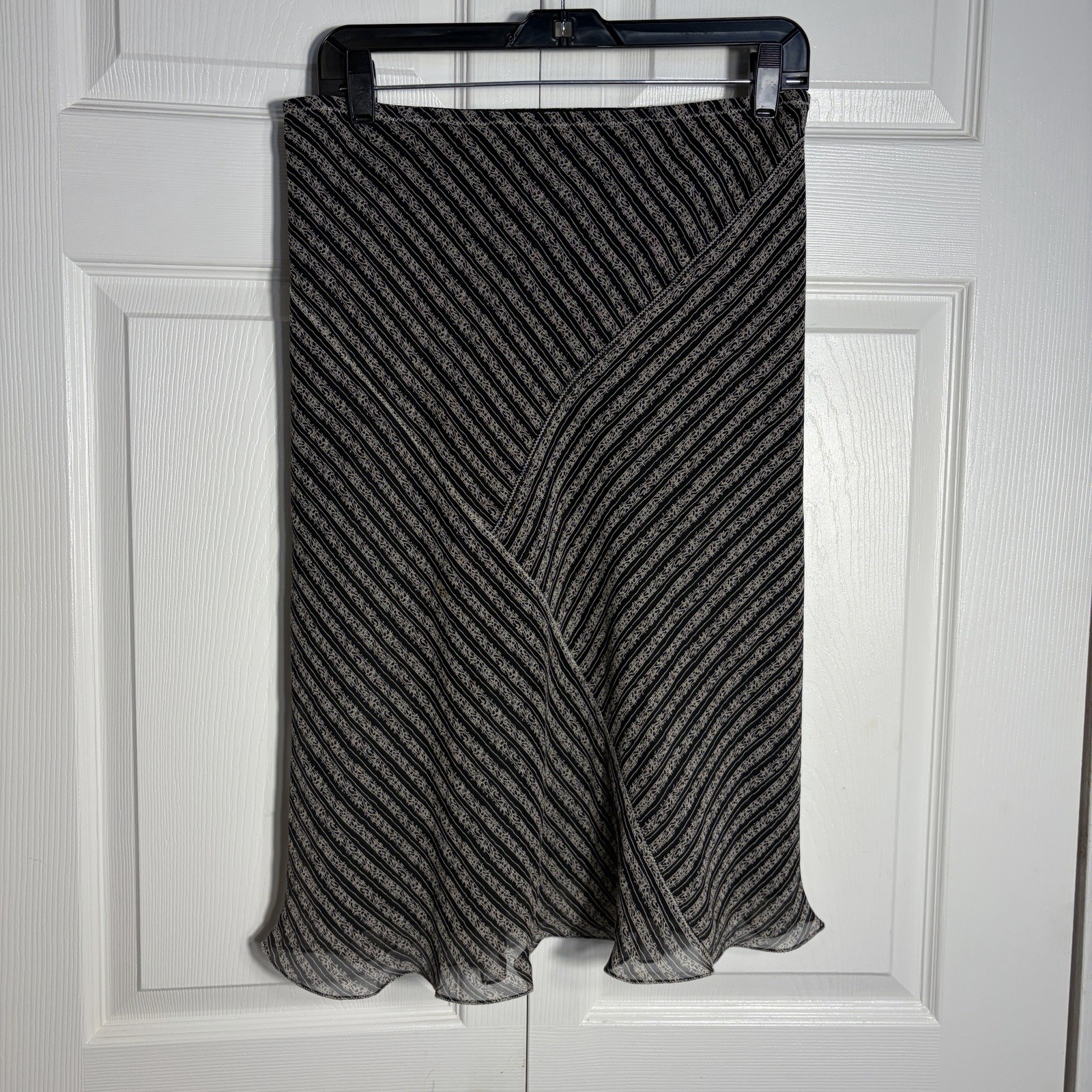 Vintage Max Studio 100% Silk Midi Skirt Women S Black Beige  Y2K Whimsigoth Boho
