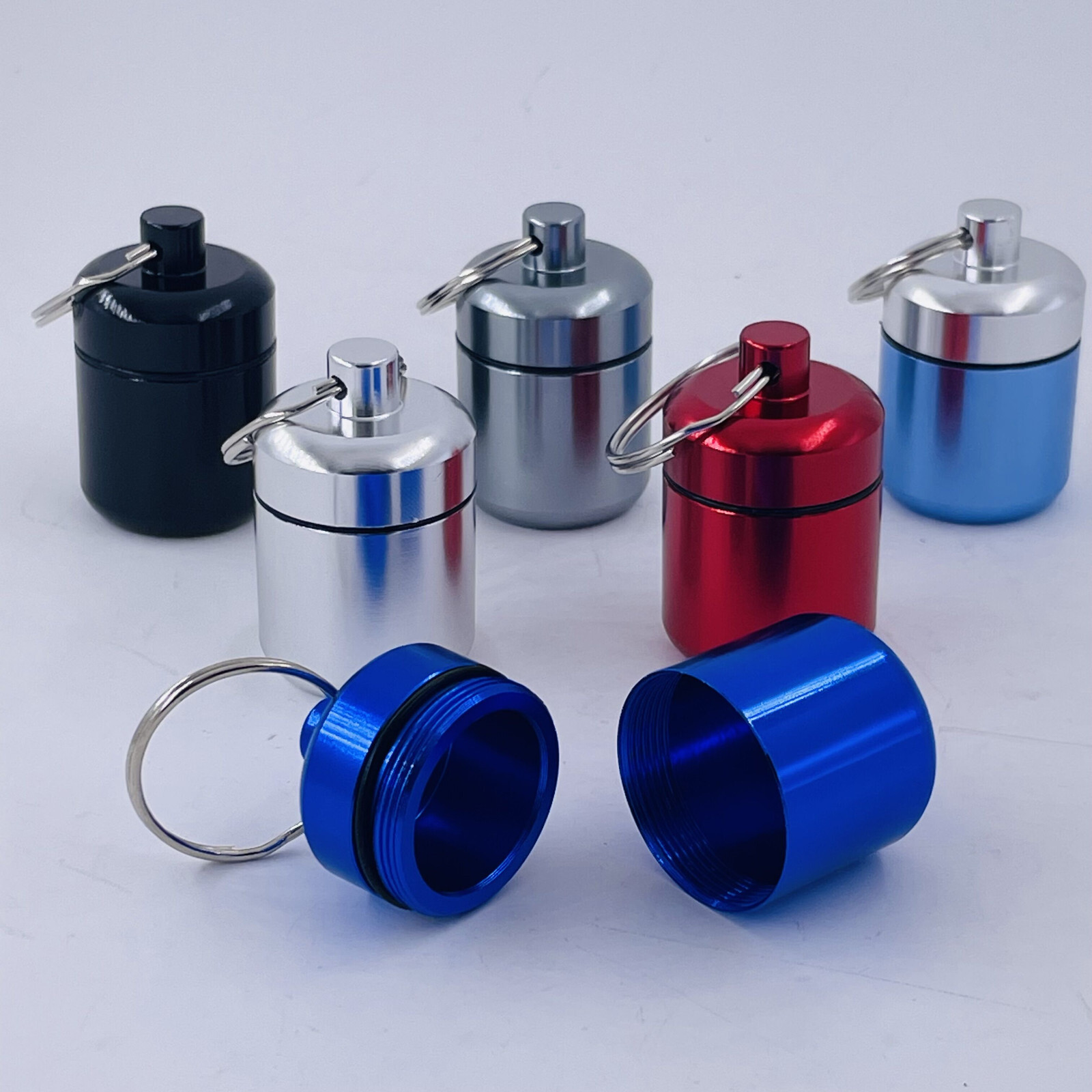 6pc/lot Waterproof Mini Portable Aluminium Pill Case Keychain Ear Plug container