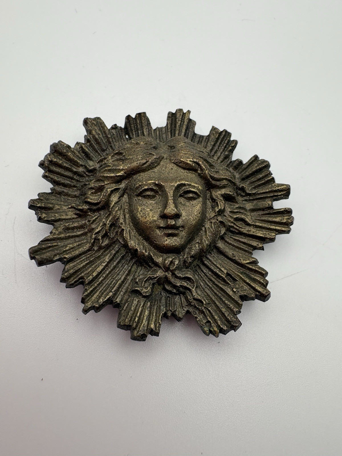 Antique French Louis XIV Sun King Apollo Mask Bronze Furniture Mount Lamp Finial