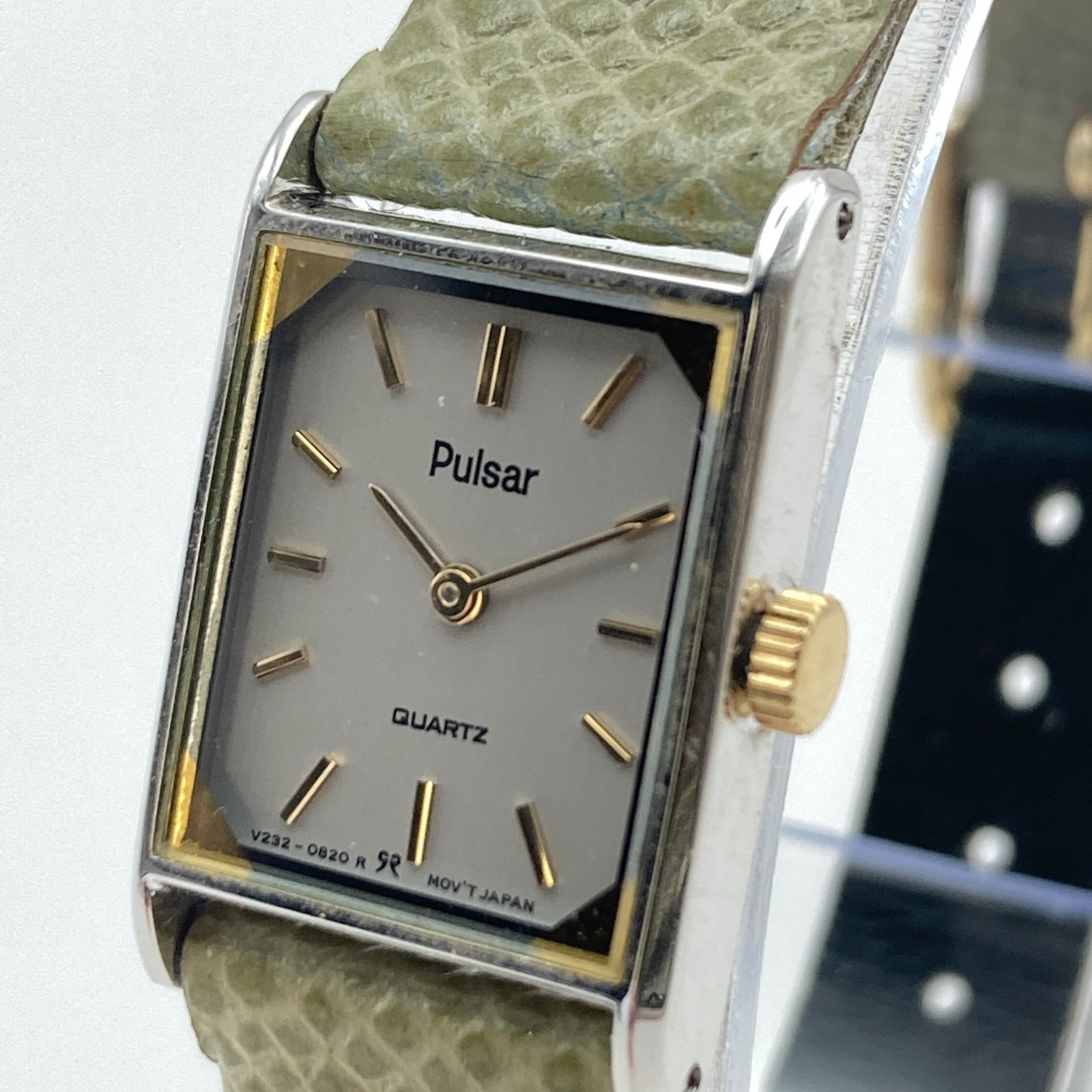 Vtg Pulsar Women\'s Tank Watch 16mm Silver Gold Tone V232-5510 New Battery 7.5\