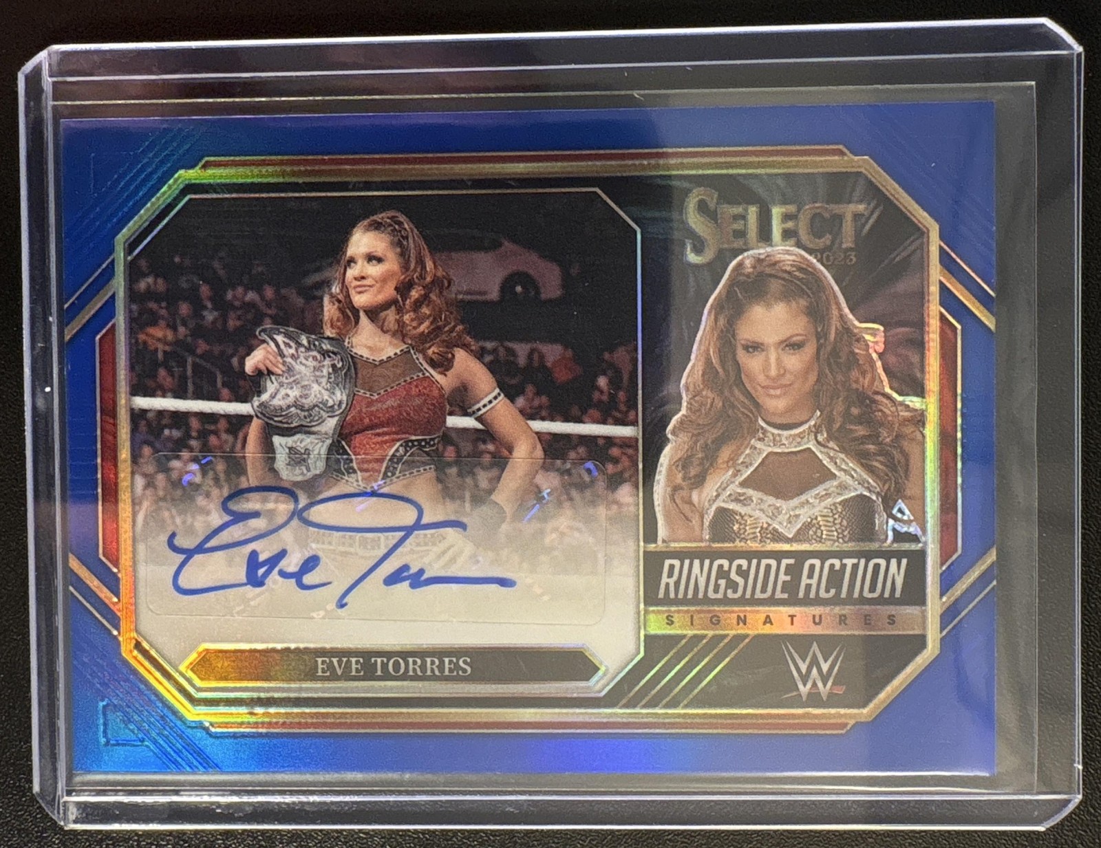2023 Panini Select WWE Eve Torres Ringside Signatures Blue Prizms /49 Auto