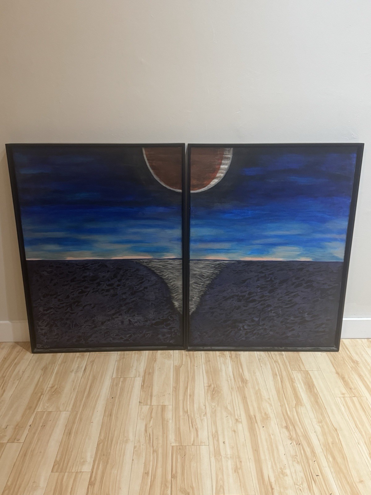HUGE Luis A. Jones 2015 Signed Original Abstract Diptych Canvas Set Framed