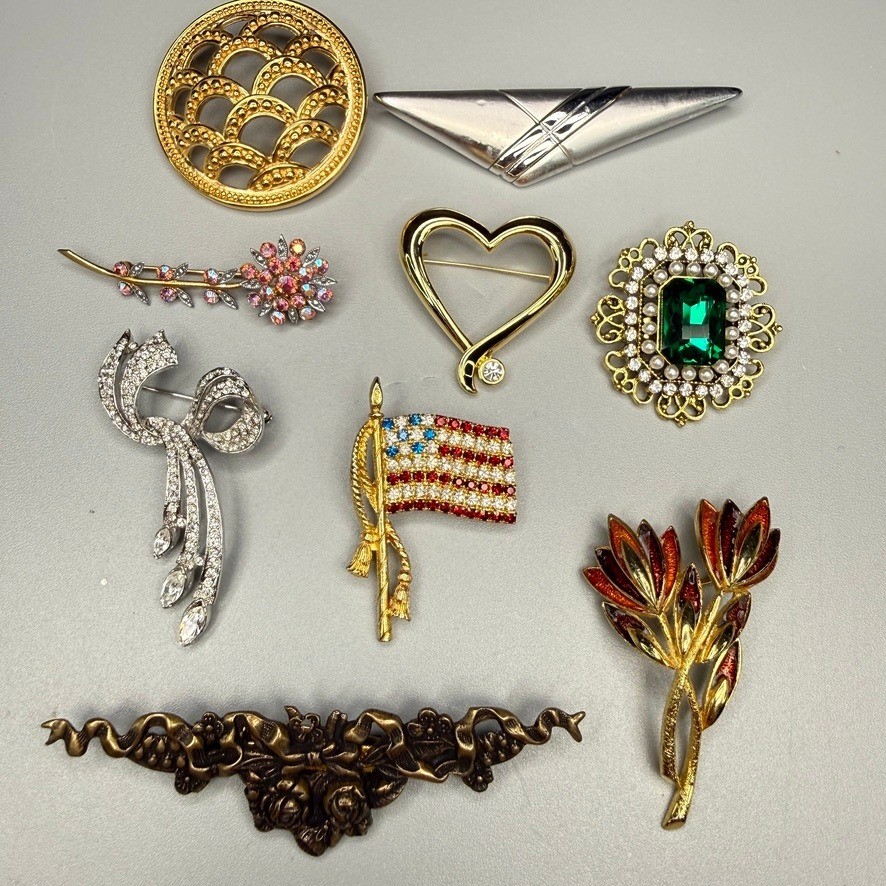 Vintage Brooch Lot Monet Napier Unsigned Gold Silver Tone MCM Glam