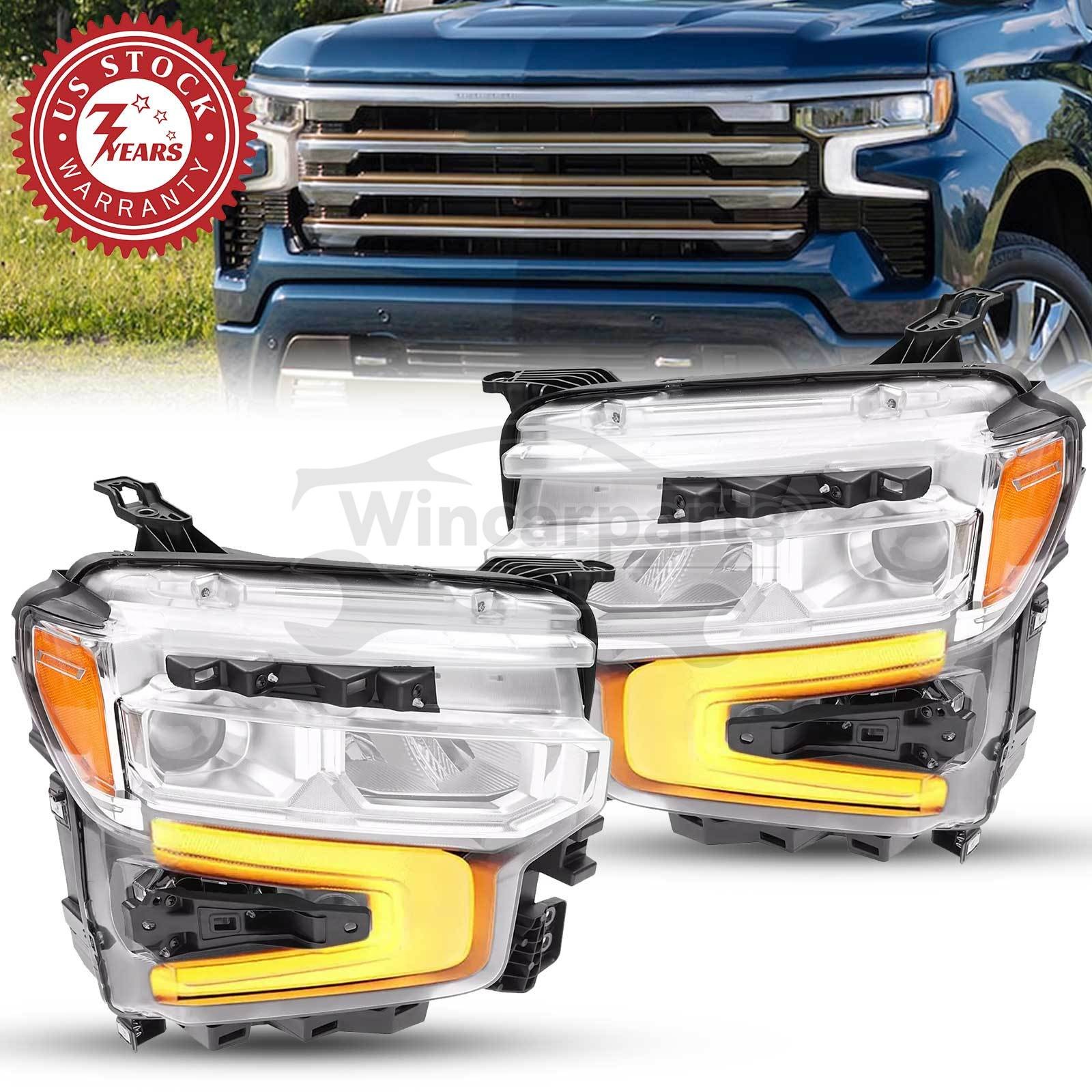Chrome Pair FULL LED Headlights For 2022-2025 Chevy Silverado 1500 LT RST