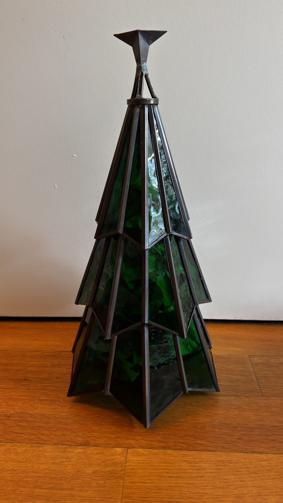 Vintage Handmade Stained Glass Christmas Tree Lamp / Candle Holder Vintage Handmade Stained Glass Christmas Tree Lamp / Candle Holder