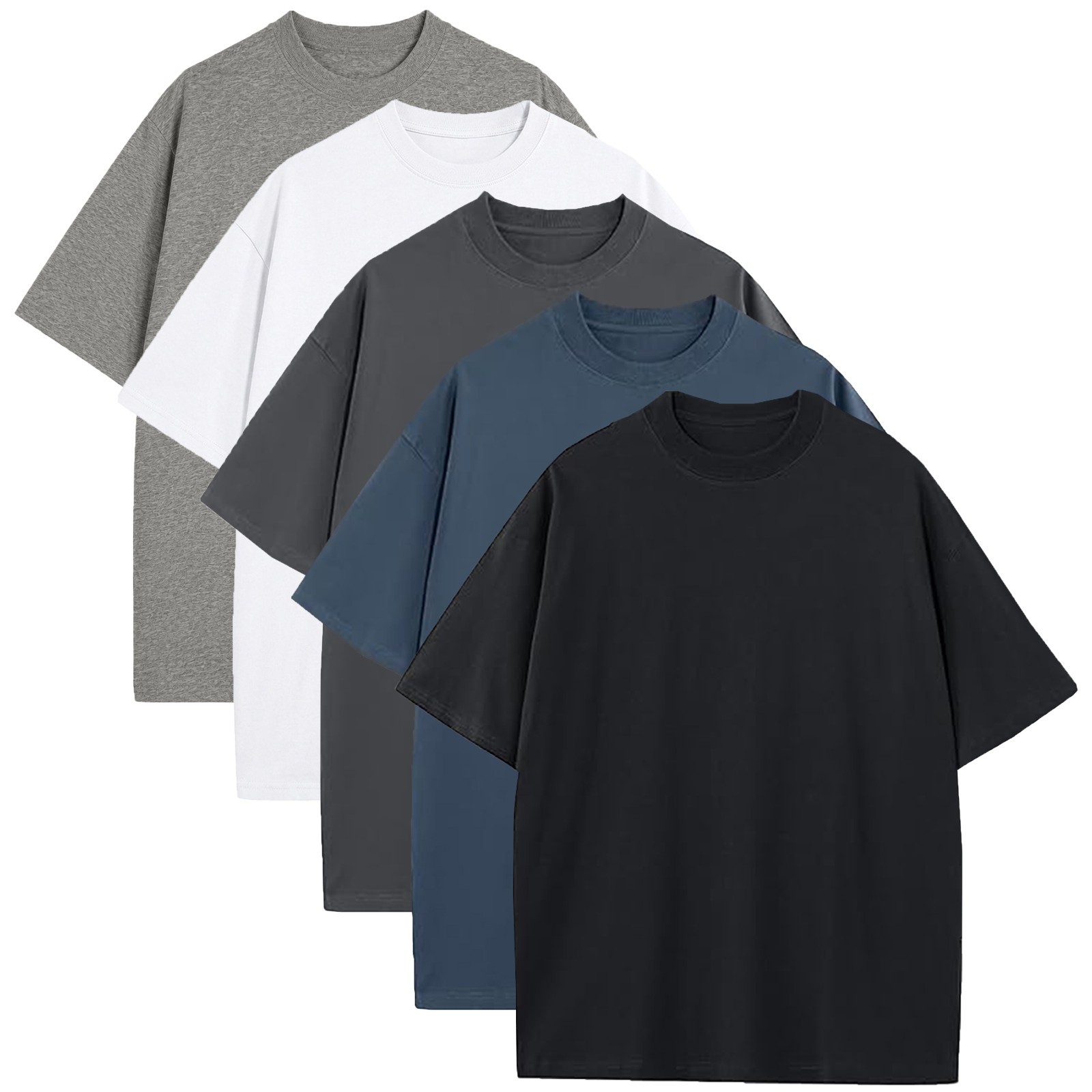 5-Pack Men's Oversized Heavyweight Cotton Crew Neck T-Shirts Loose Fit Tee 5-Pack Men's Oversized Heavyweight Cotton Crew Neck T-Shirts Loose Fit Tee