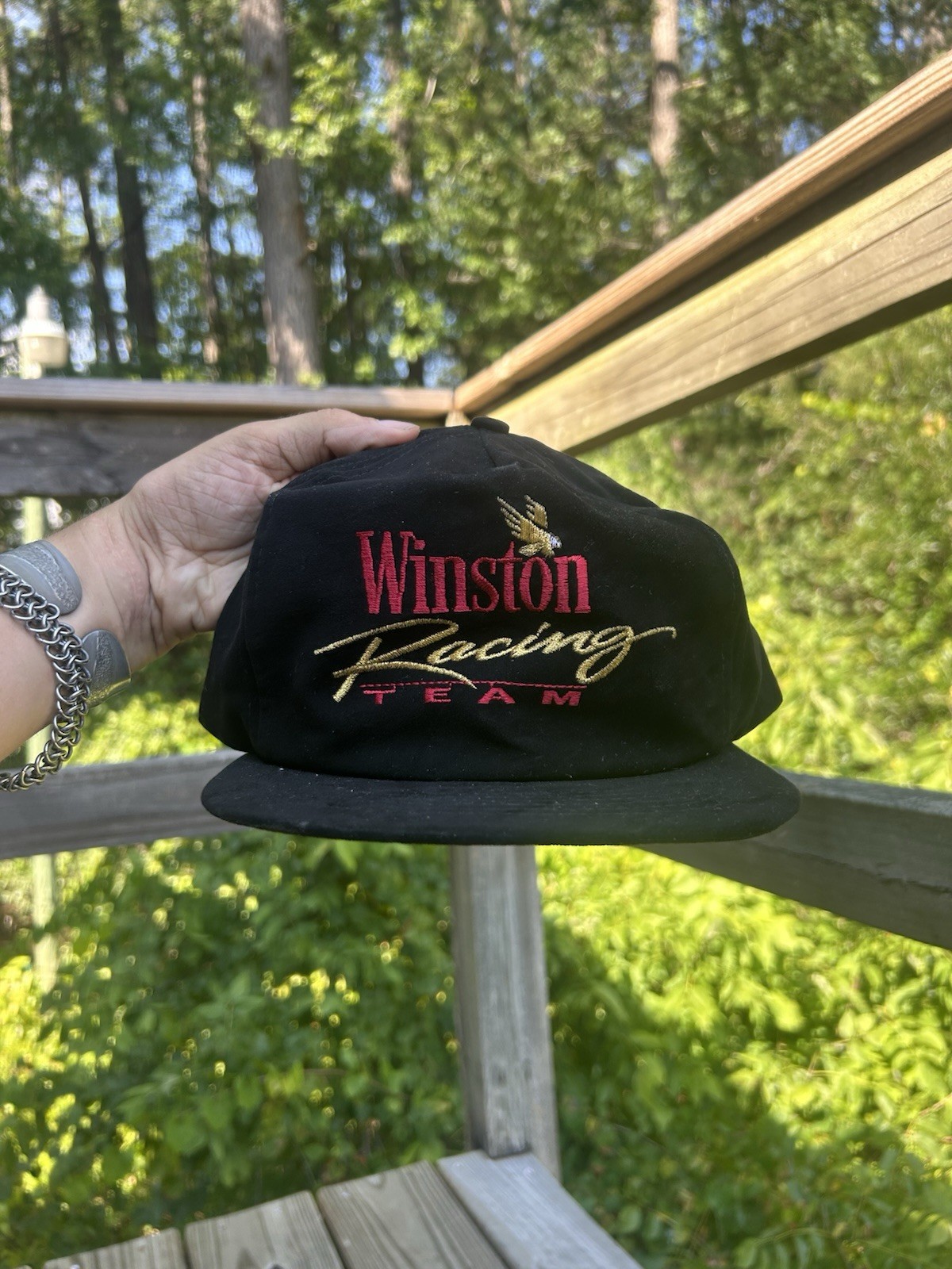 Vintage Winston Racing Team Black & Red Velvet Baseball Trucker Cap, DEADSTOCK Vintage Winston Racing Team Black & Red Velvet Baseball Trucker Cap, DEADSTOCK