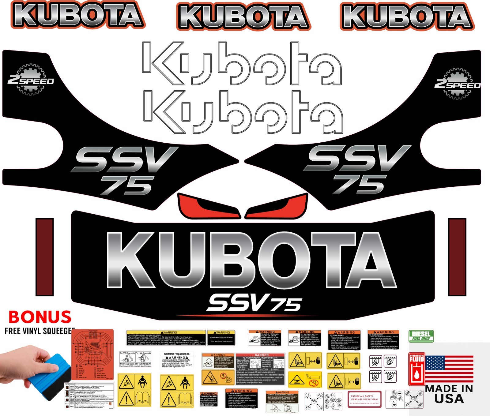 Fits Kubota SSV 75 Complete Decal Kit Skid Steer Stikers - 