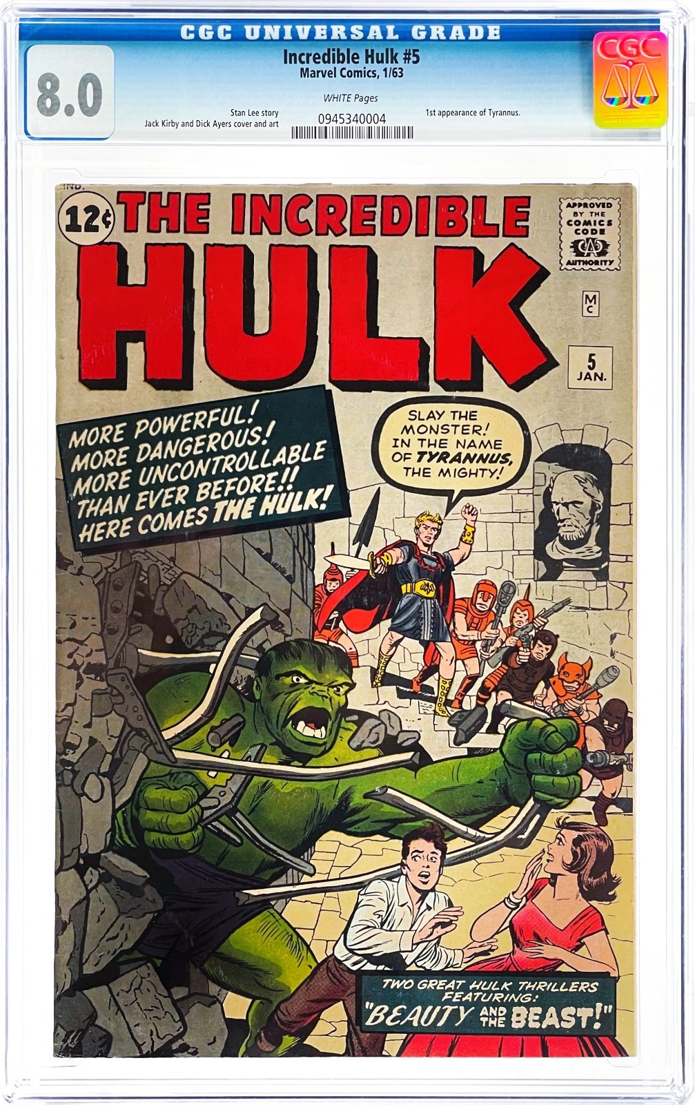 Incredible Hulk #5 CGC 8.0 White Pages 1963 Marvel Comics Silver Age High Graded