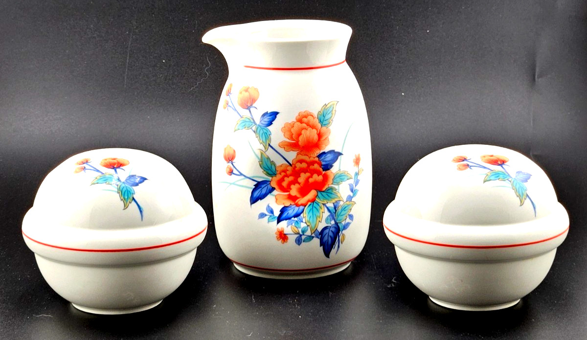 Vintage Noritake Versatone Orient Akaye 350W30 Sake Pitcher Salt Pepper Shakers