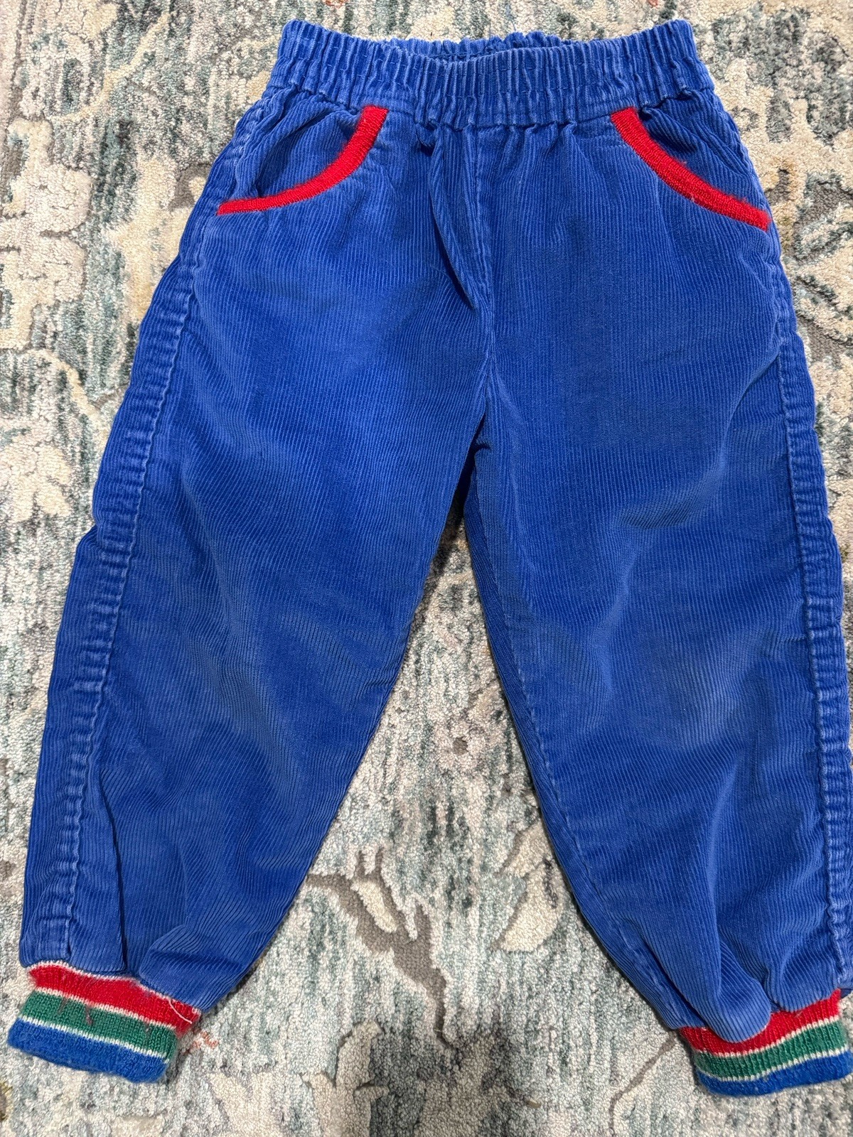 VTG 80s OshKosh BGosh Blue Corduroy Jogger Pants Red Piping Striped Cuffs 3T