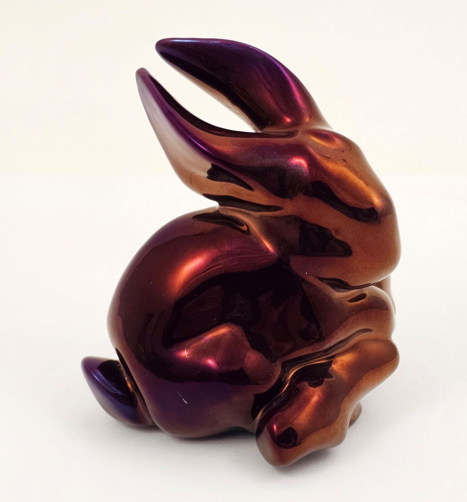 Zsolnay Eosin Bunny Figurine with Branch - Deep Red