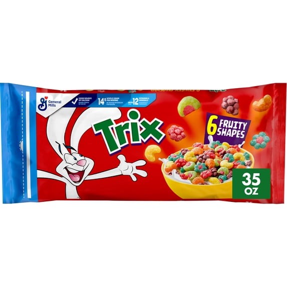Trix Breakfast Cereal 6 Fruity Shapes Made with Whole Grain 35 oz Resealable..@