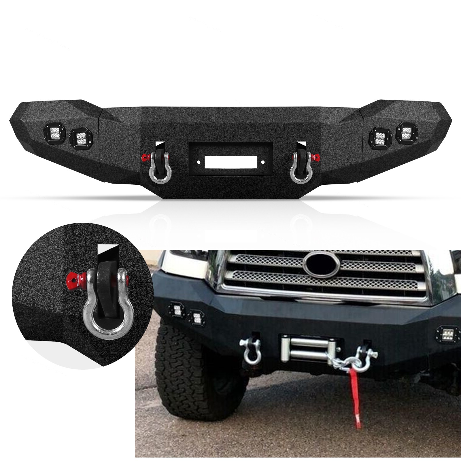 Fits 2007-2013 Toyota Tundra Front Bumper Steel Winch Ready w/ D Rings & Lights
