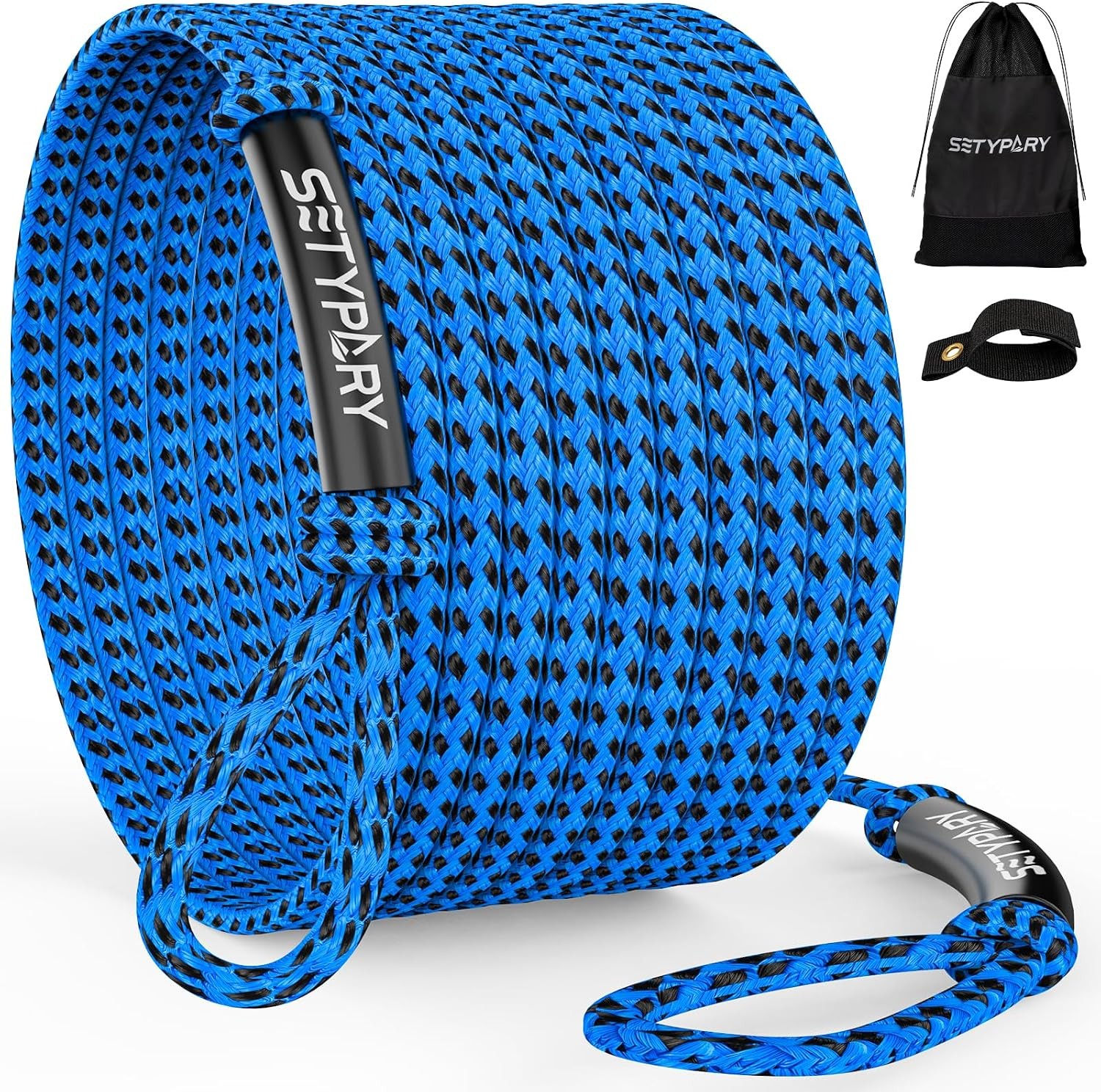 4-6K 60FT Boat Tow Rope for Tubing, Fits 1-4 Person Towable Blue & Black 4K