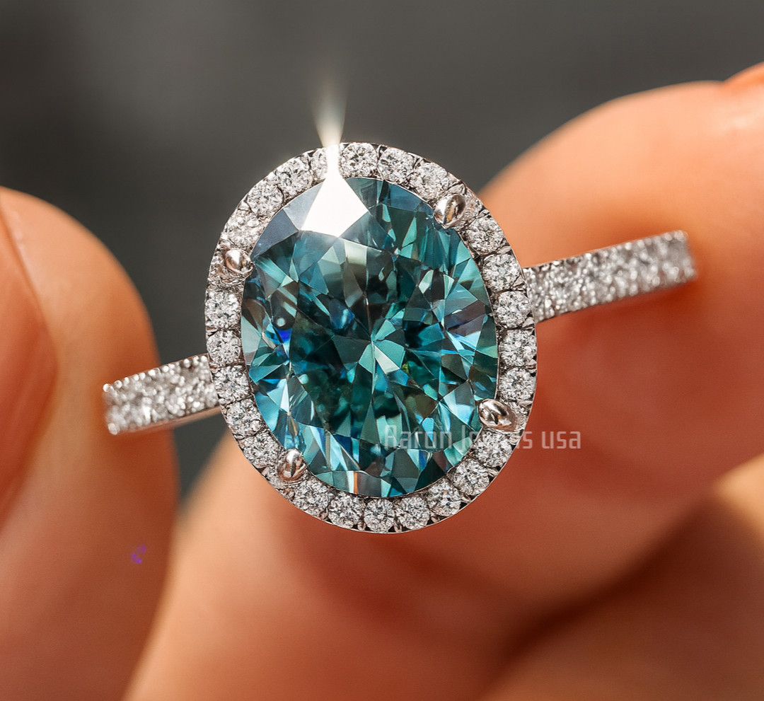IGI 2.50Ct VS1 Vivid Blue Oval Lab Created Diamond Bridal Ring 14K White Gold