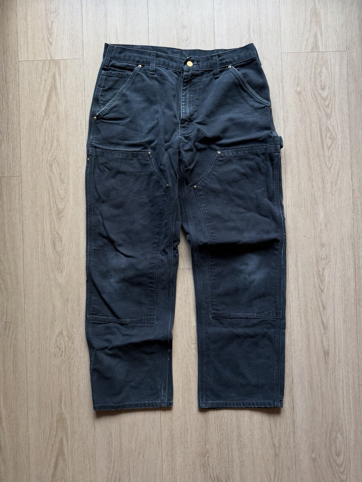 Vintage Carhartt Mens Sz 32x30 B01-BLK Double Knee Jeans Pants Black Distressed
