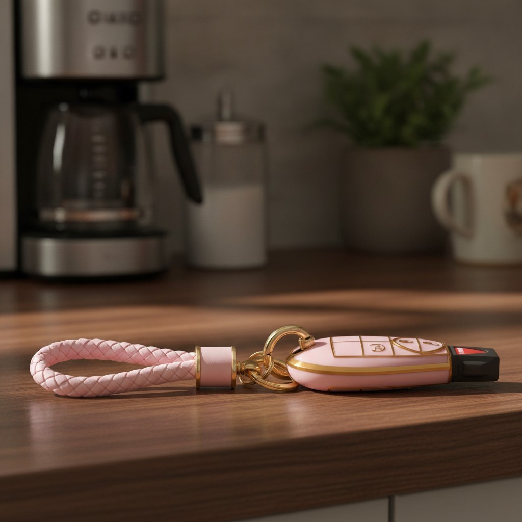 Elegant Gold-Edged Key Fob Case for Dodge Ram (2013-2018) - 360° Protection