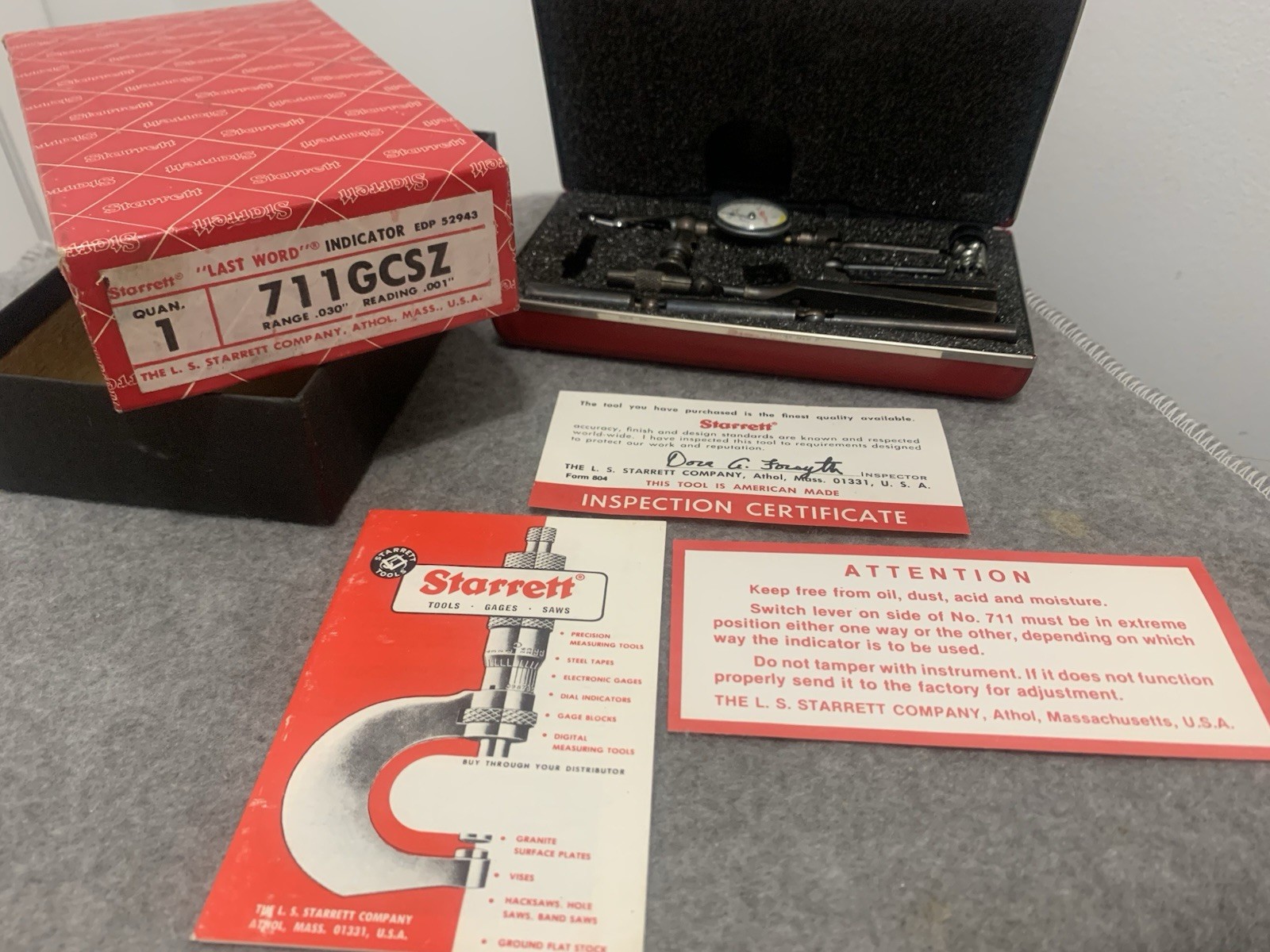L.S. STARRETT Tools 711GCSZ LAST WORD DIAL TEST INDICATOR w/ CASE/BOX/PAPERS NOS L.S. STARRETT Tools 711GCSZ LAST WORD DIAL TEST INDICATOR w/ CASE/BOX/PAPERS NOS