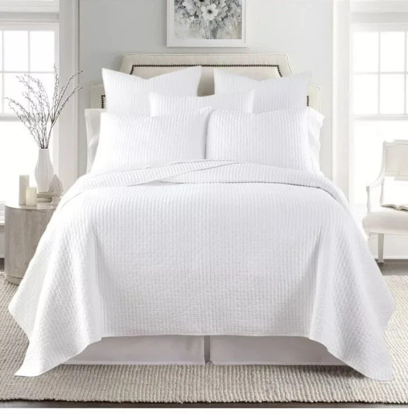 Levtex Home Cross Stitch King Quilt set  (106 x 92) Bright White