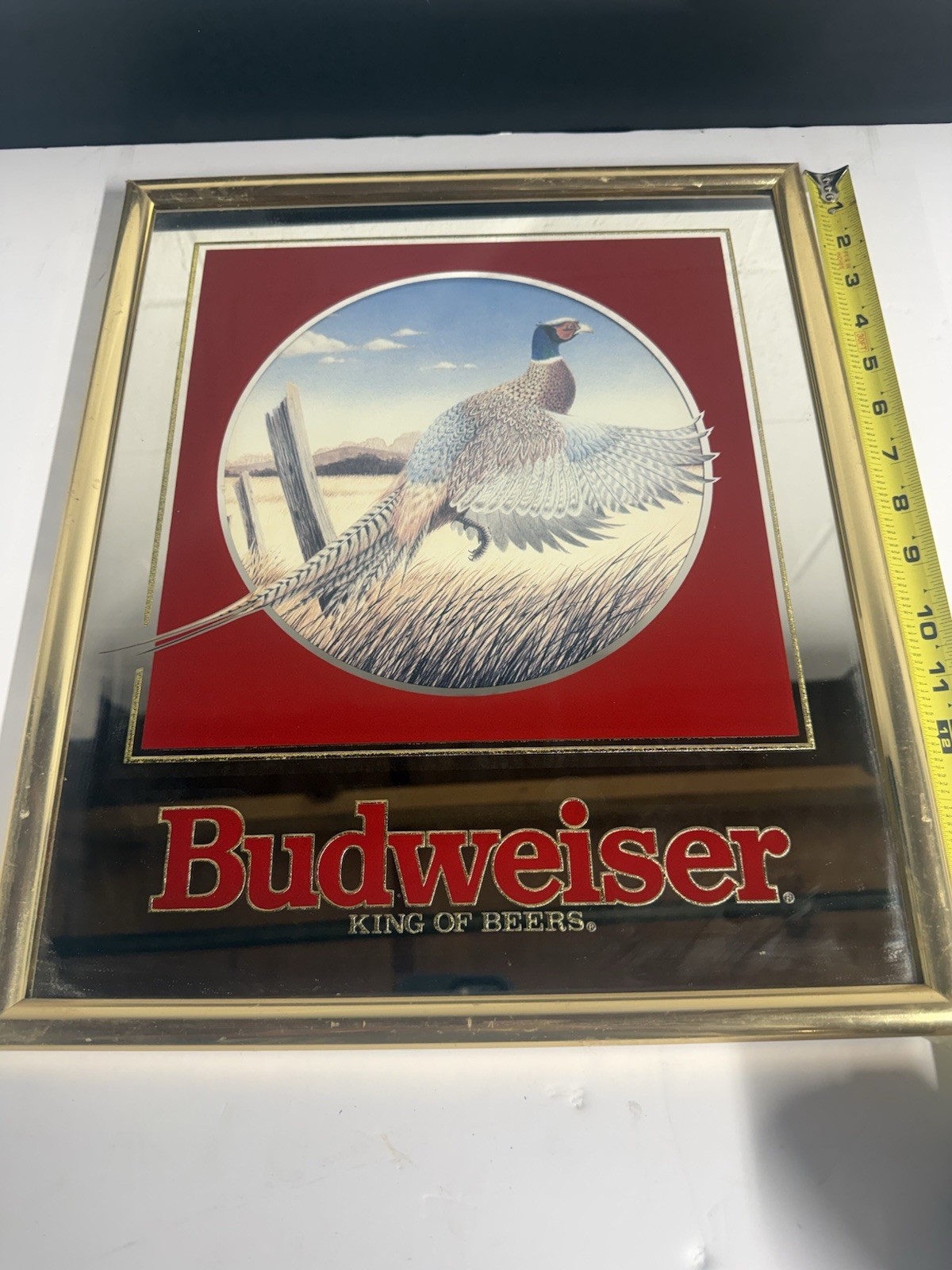 Vintage 1992 Budweiser Pheasant Wildlife Series Bar Mirror Sign Framed 16.5\ Vintage 1992 Budweiser Pheasant Wildlife Series Bar Mirror Sign Framed 16.5\