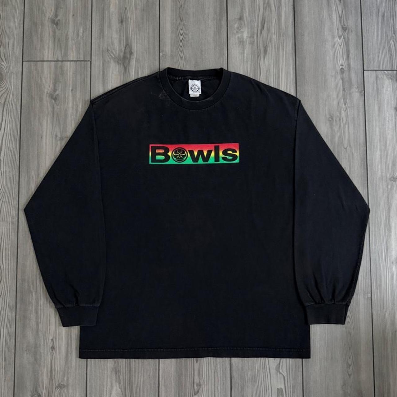 Vintage 00s Bowls Spell Out Printed Center Box Logo Y2K Surf Graphic Long Sleeve