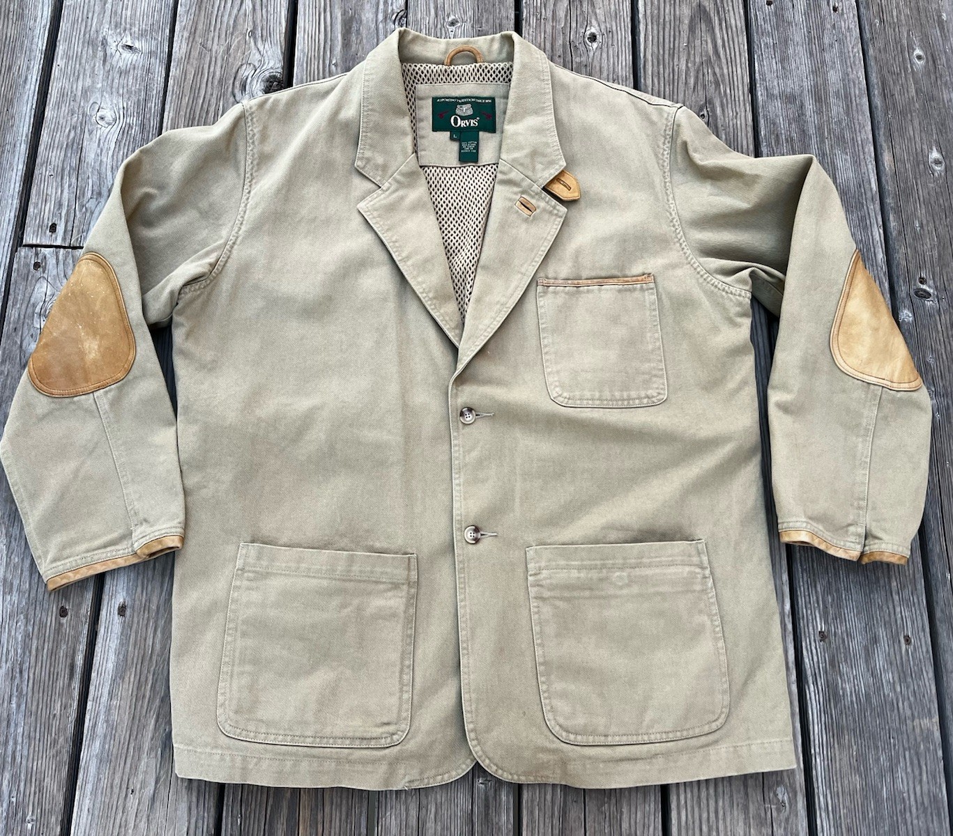 Vintage ORVIS Men\'s L Zambezi Cotton Safari Field Jacket Leather Elbow Patches