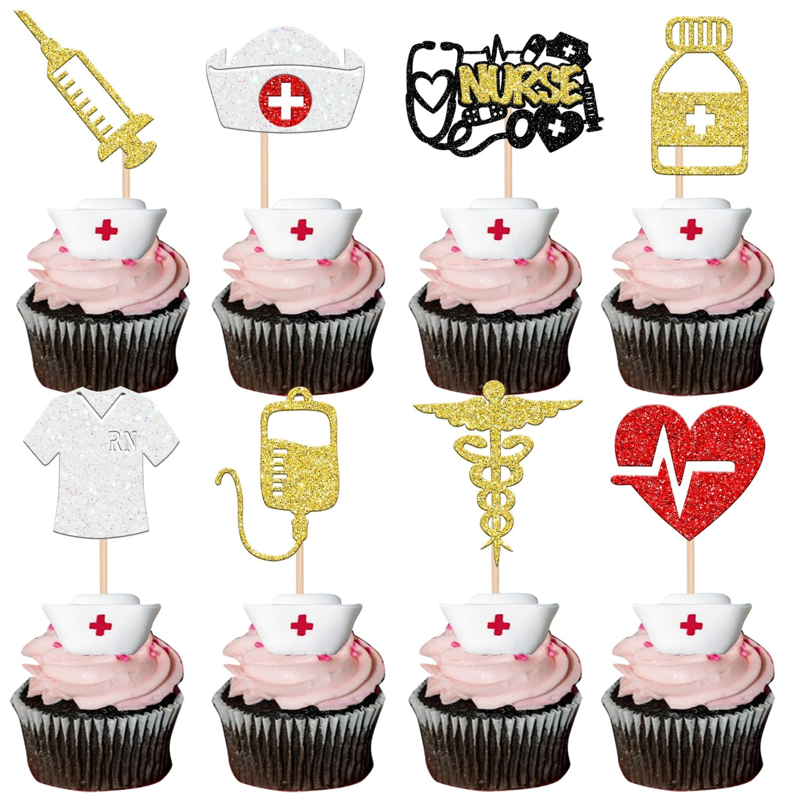 Rsstarxi 24 Pack Glitter Nurse Cupcake Toppers Nurse Graduation Decorations N... Rsstarxi 24 Pack Glitter Nurse Cupcake Toppers Nurse Graduation Decorations N...